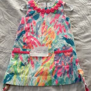 Bright Tropical Print Girls Sundress with Coral Trim